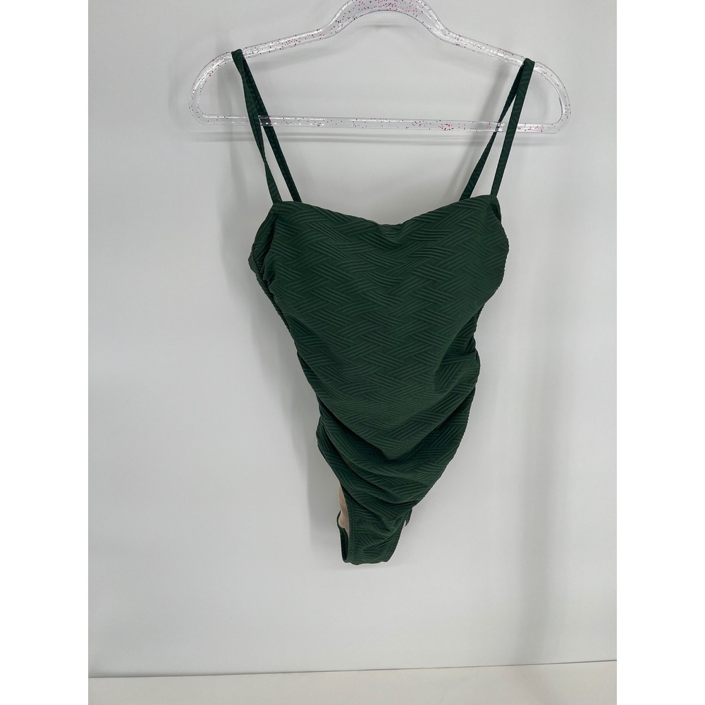 Kona‎ Sol Womens Medium Forest Green Textured Ruched Lace Up One Piece Swimsuit